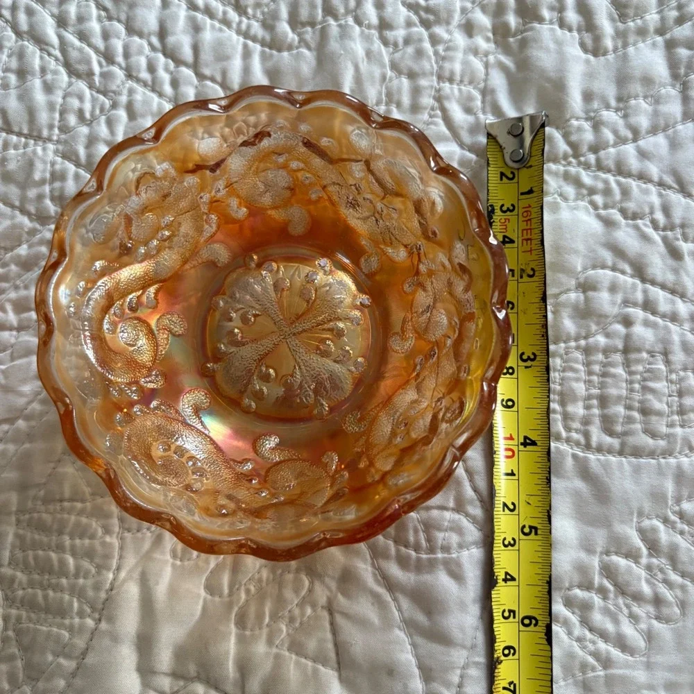 Vintage Fenton Marigold Carnival Glass‎ Ice Cream Bowls Set 2 Iridescent Scallop